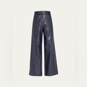 Cinq A Sept Benji Vegan Leather Cropped Seam Navy Flare Leg Pants 14